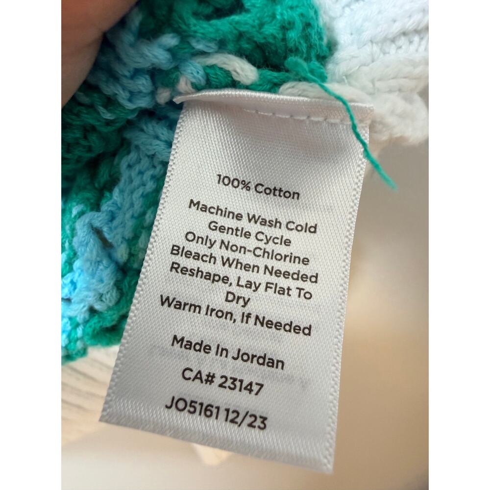 Talbots Cotton Pointelle Open Knit Striped Sweater Women's Small S Blue Green - Picture 4 of 8